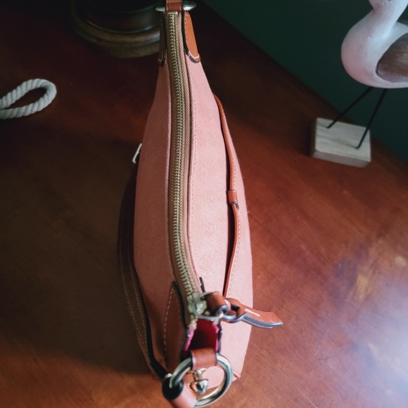 Dooney & Bourke Monogram Orange Water-repellant Coated Fabric Hobo w/Tan Leather - Picture 10 of 14